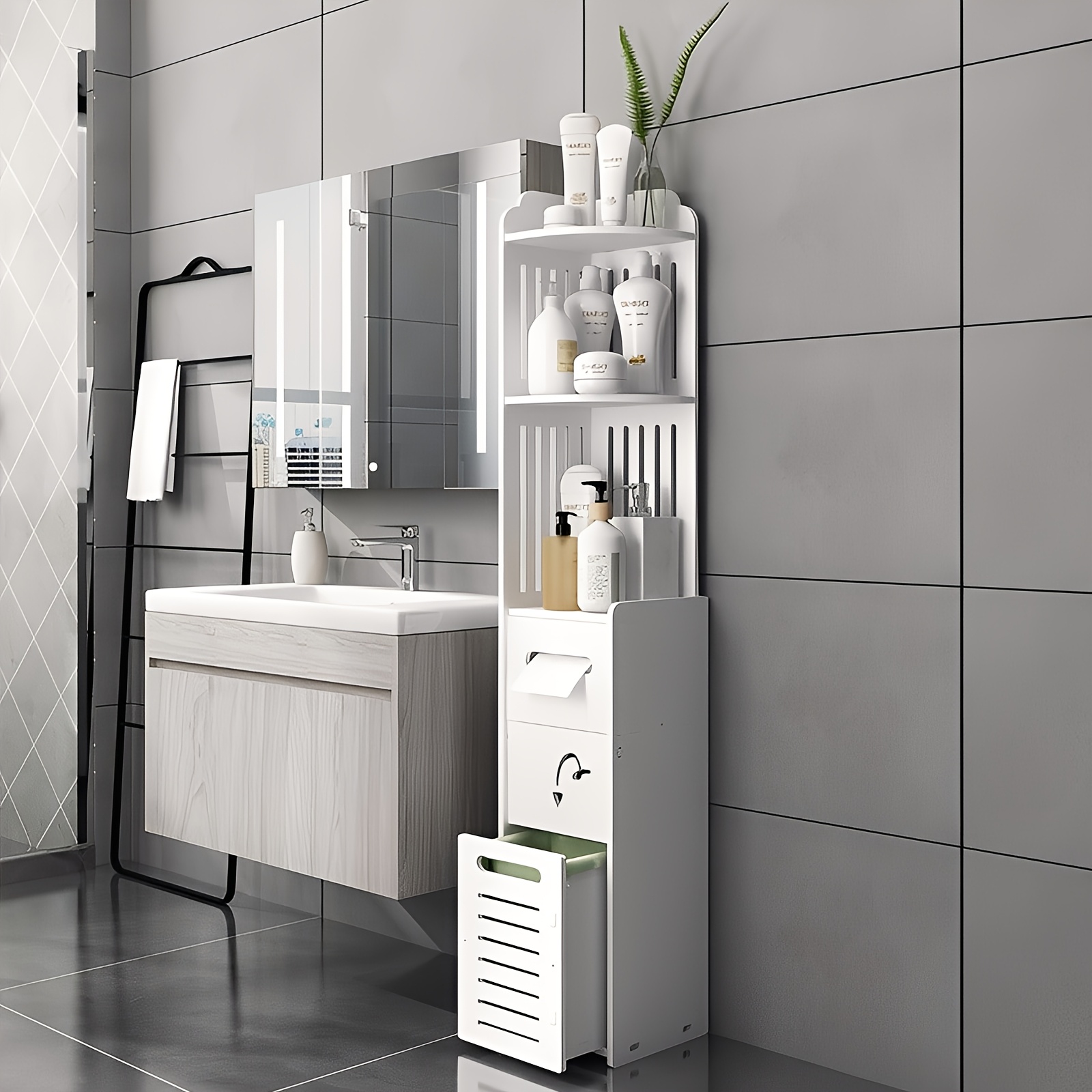 Home Bathroom Accessories - Space-Saving Bathroom Cabinet, 1pc Waterproof Multifunctional