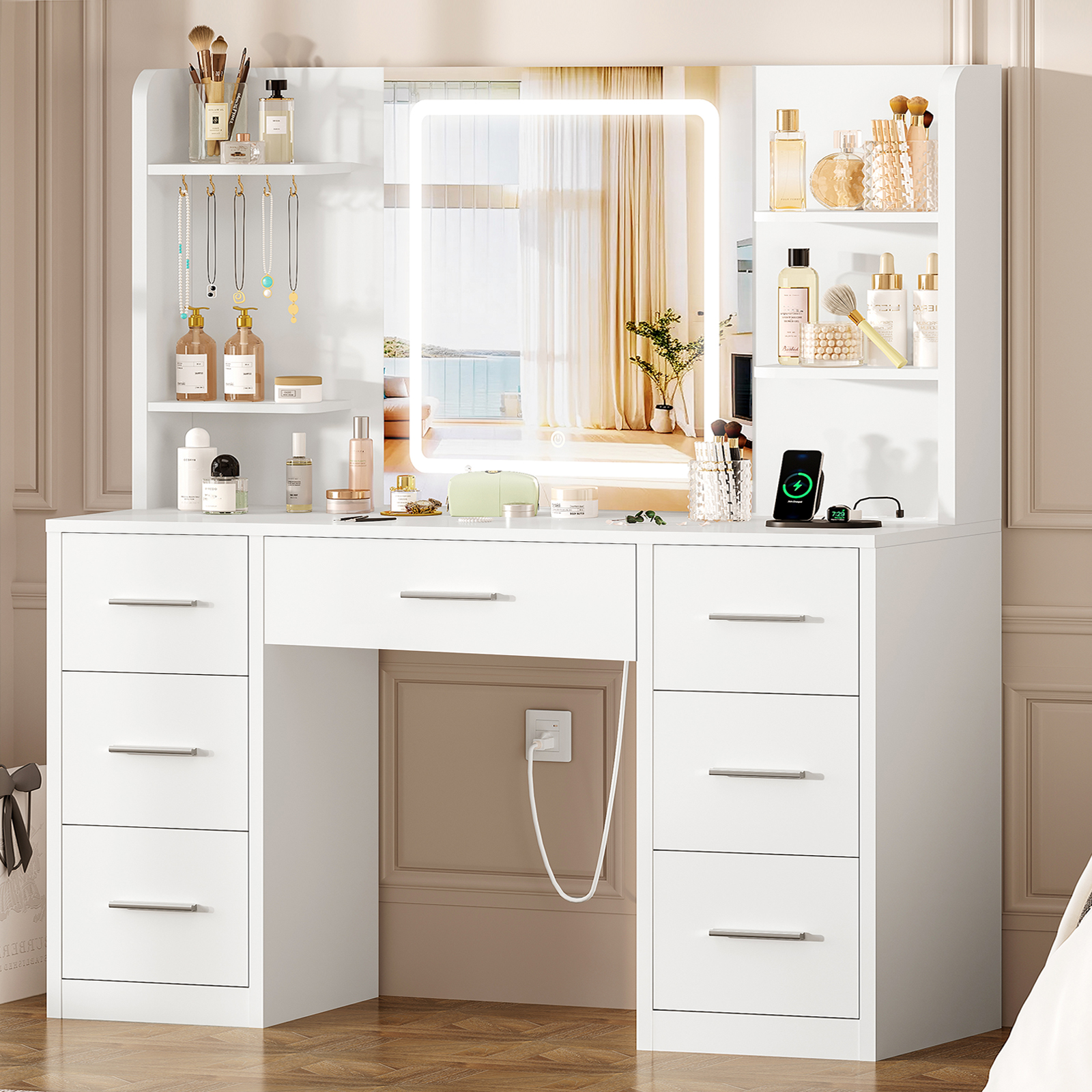 Home Outlet Bathroom Vanity - Large Vanity Desk with LED Lighted