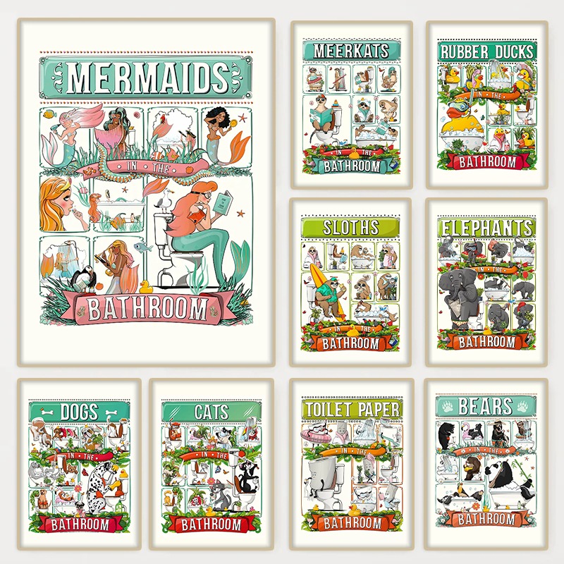 Home Bathroom Scene - Animal Grooming in The Bathroom Poster