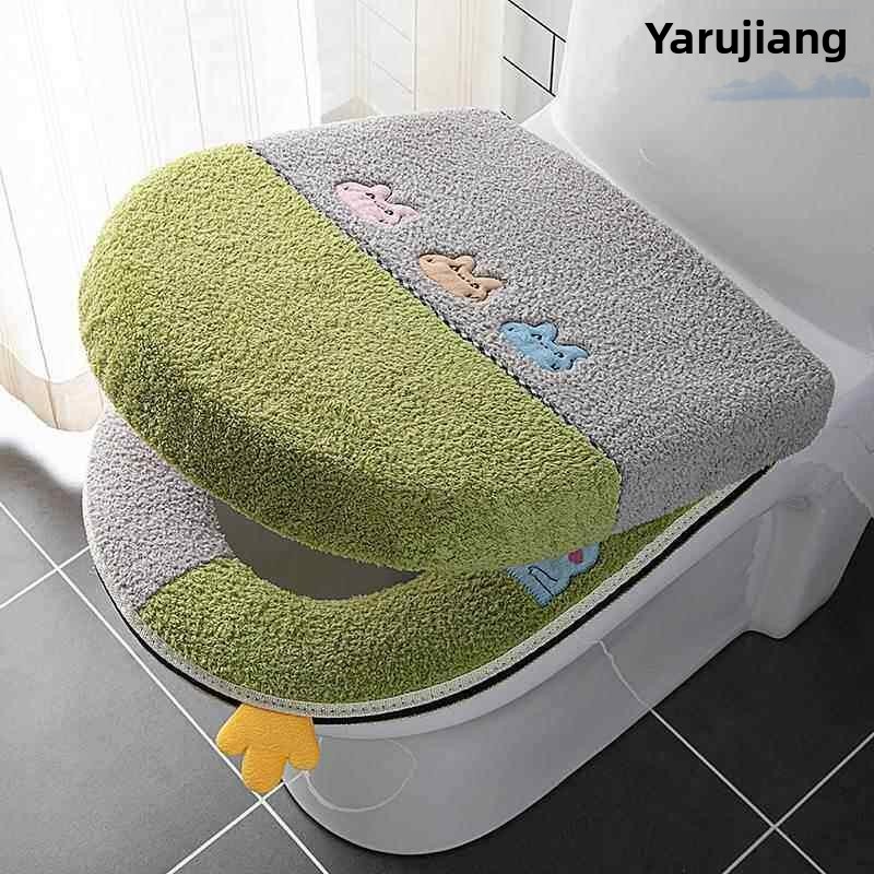 Home Bathroom With Two Toilets - Thick Plush Toilet Cover Set Waterproof