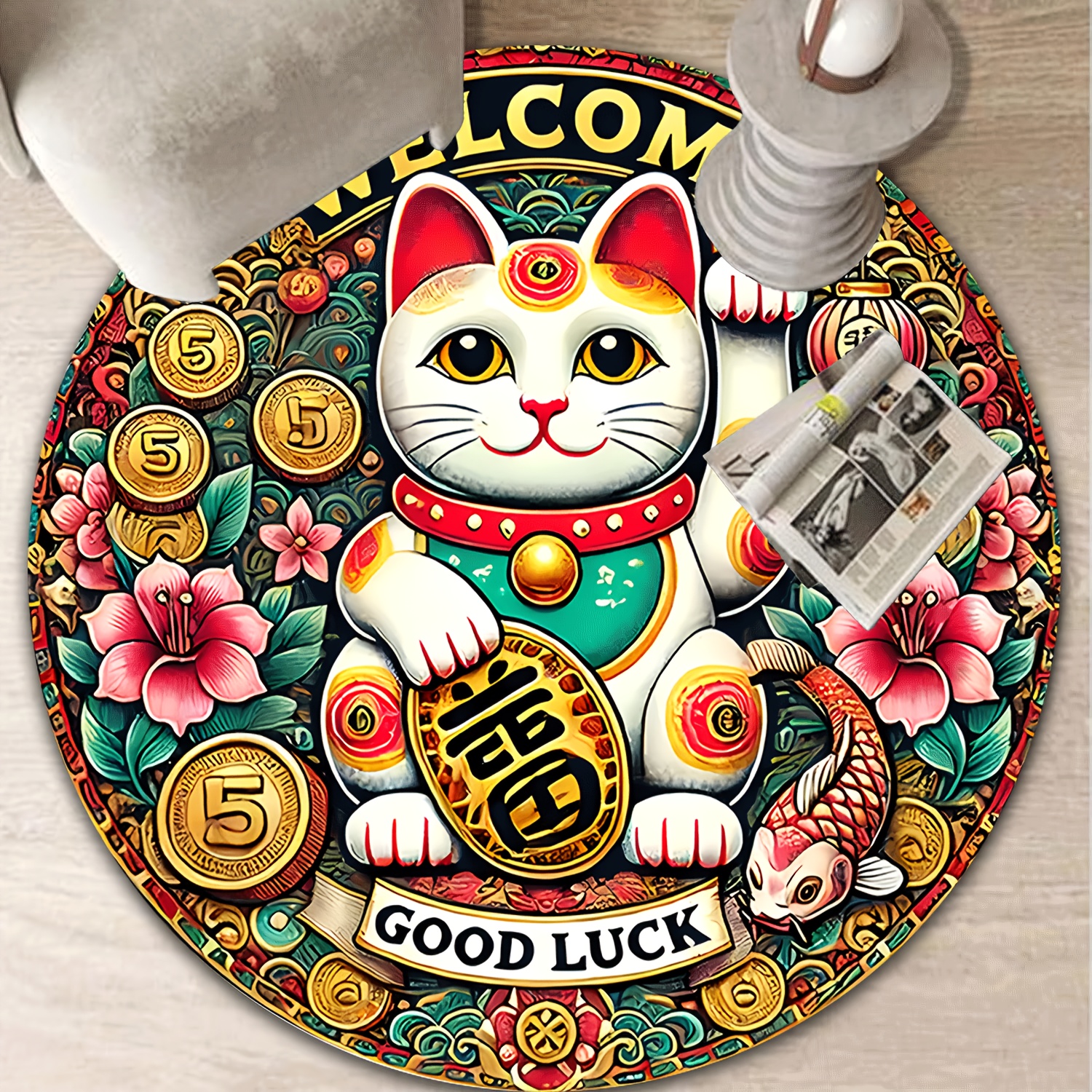 Chinese Lucky Cat Round Rug We - Home Goods Bathroom Mats avis et prix