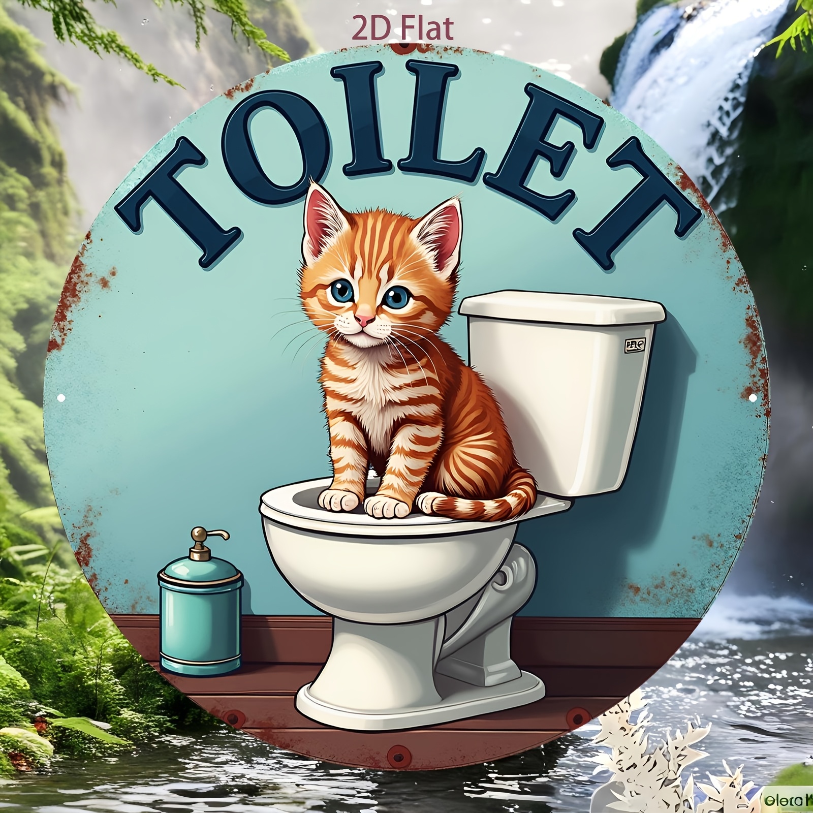 Aluminum Sign, Cute Cat Toilet - Home Bathroom Scene avis et prix