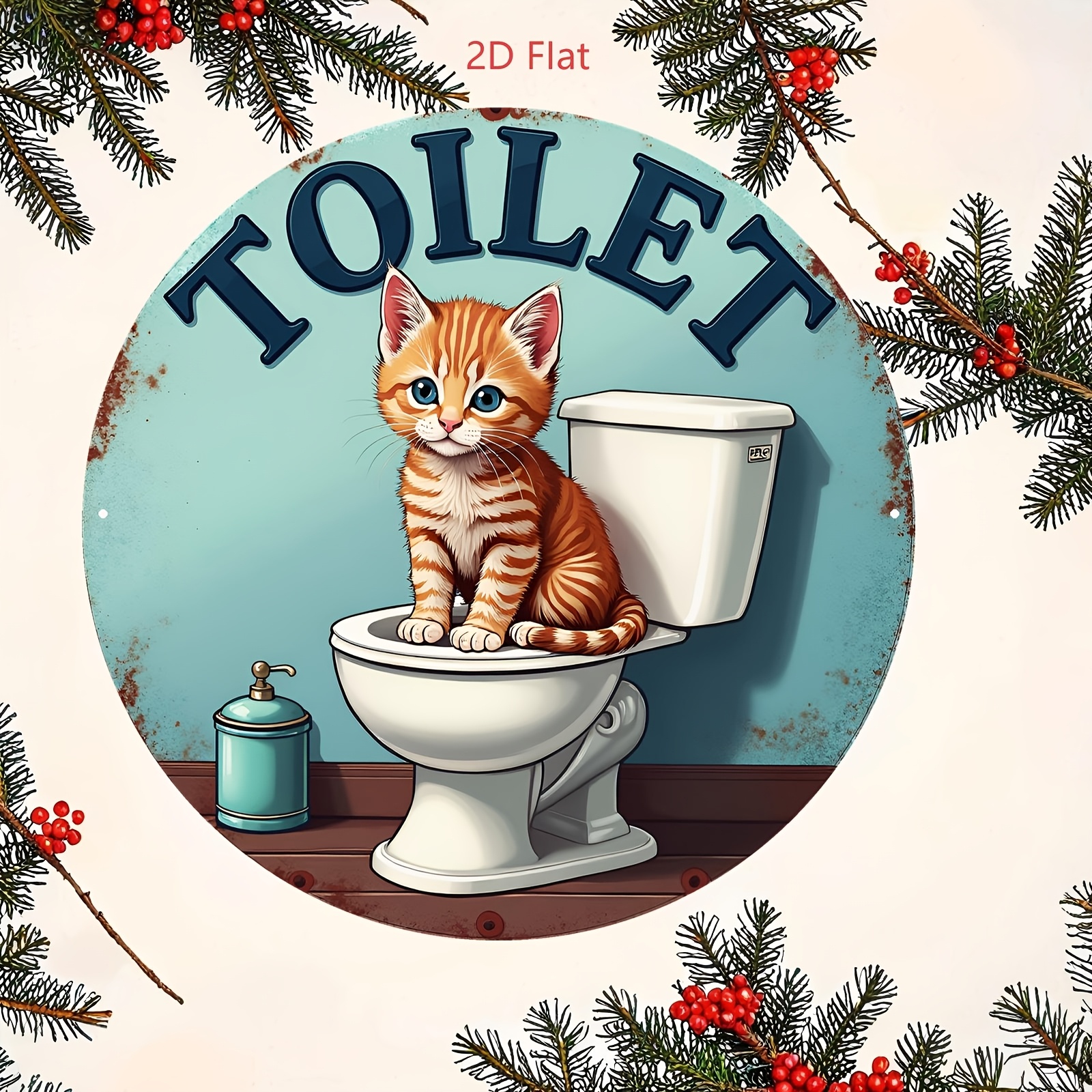 Aluminum Sign, Cute Cat Toilet - Home Bathroom Scene avis et prix