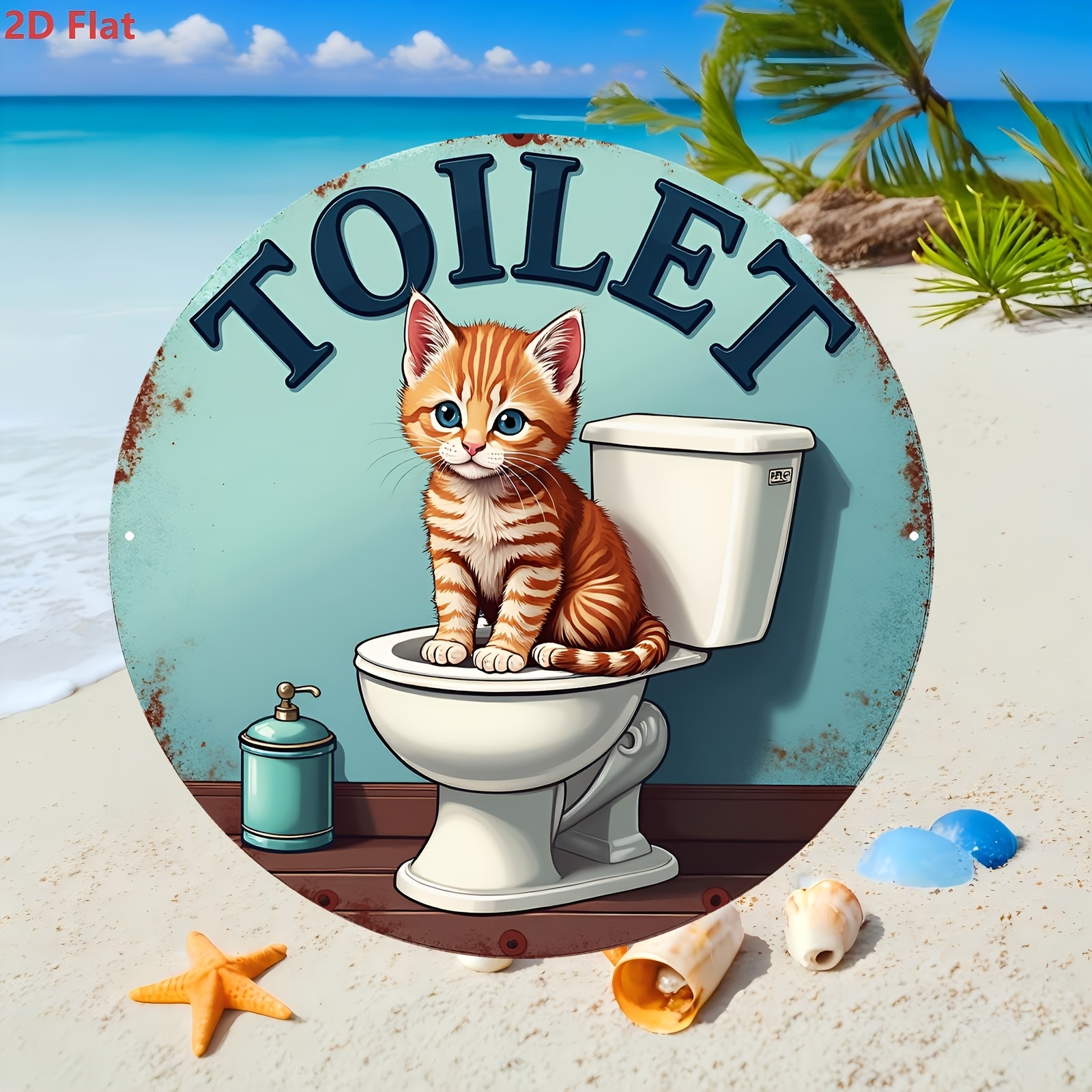 Aluminum Sign, Cute Cat Toilet - Home Bathroom Scene avis et prix