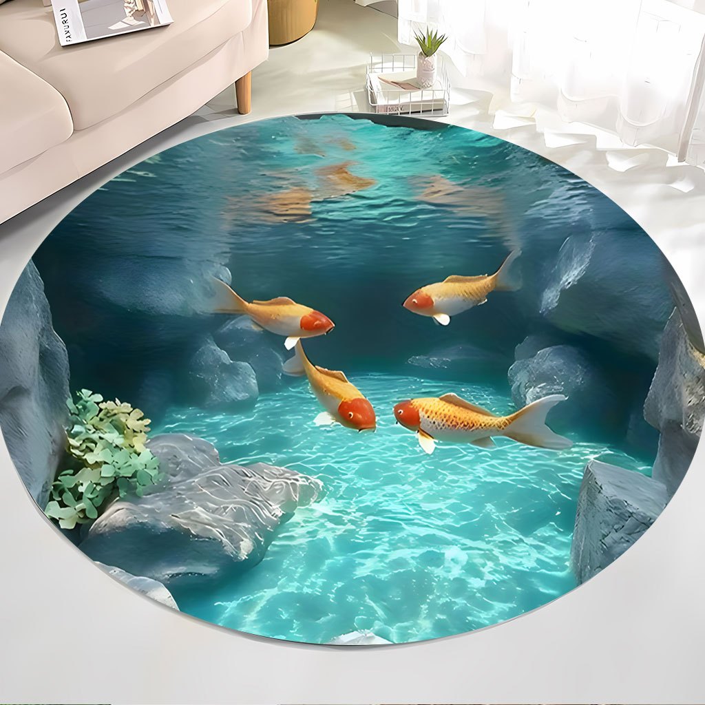 Koi Fish Pond Round Rug Fleece - Home Bathroom Scene avis et prix