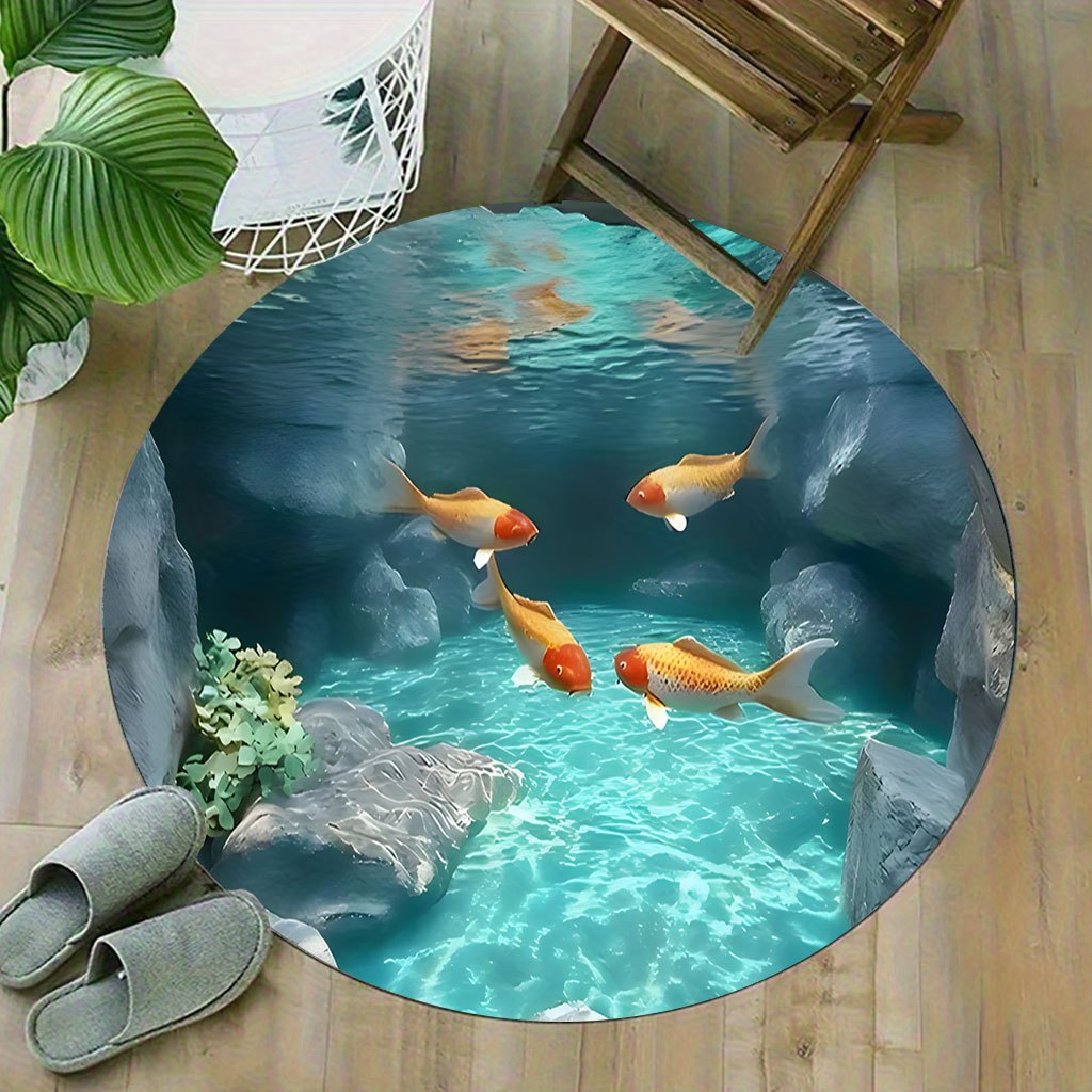 Koi Fish Pond Round Rug Fleece - Home Bathroom Scene avis et prix