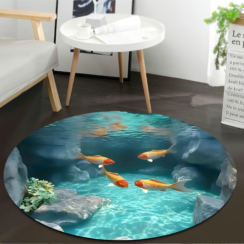 Koi Fish Pond Round Rug Fleece - Home Bathroom Scene avis et prix