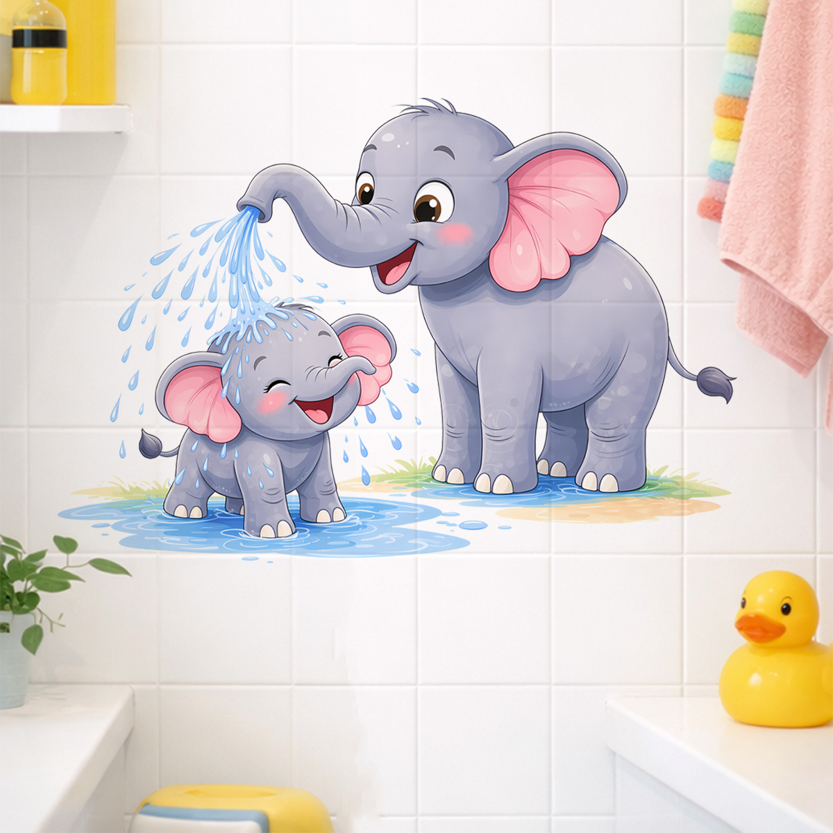 New Cartoon Elephant Wall Stic - Home Bathroom Scene avis et prix